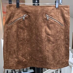 🌹NWT🌹 TRACTR Faux Suede Zipper Pocket Fully Lined Chocolate Brown Skirt  Size 14